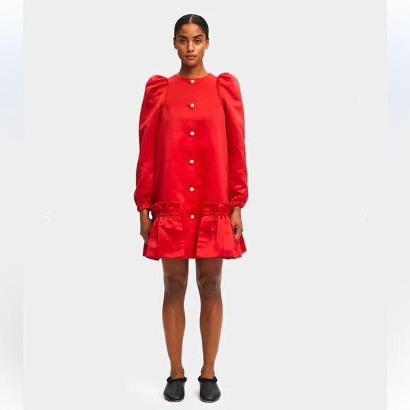 Sleeper Mystery Puff ruffled duchesse-satin mini dress $450 NWT - Picture 2 of 6